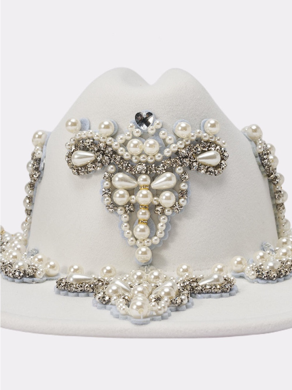 White Pearl-Embellished cowboy cowgirl Hat